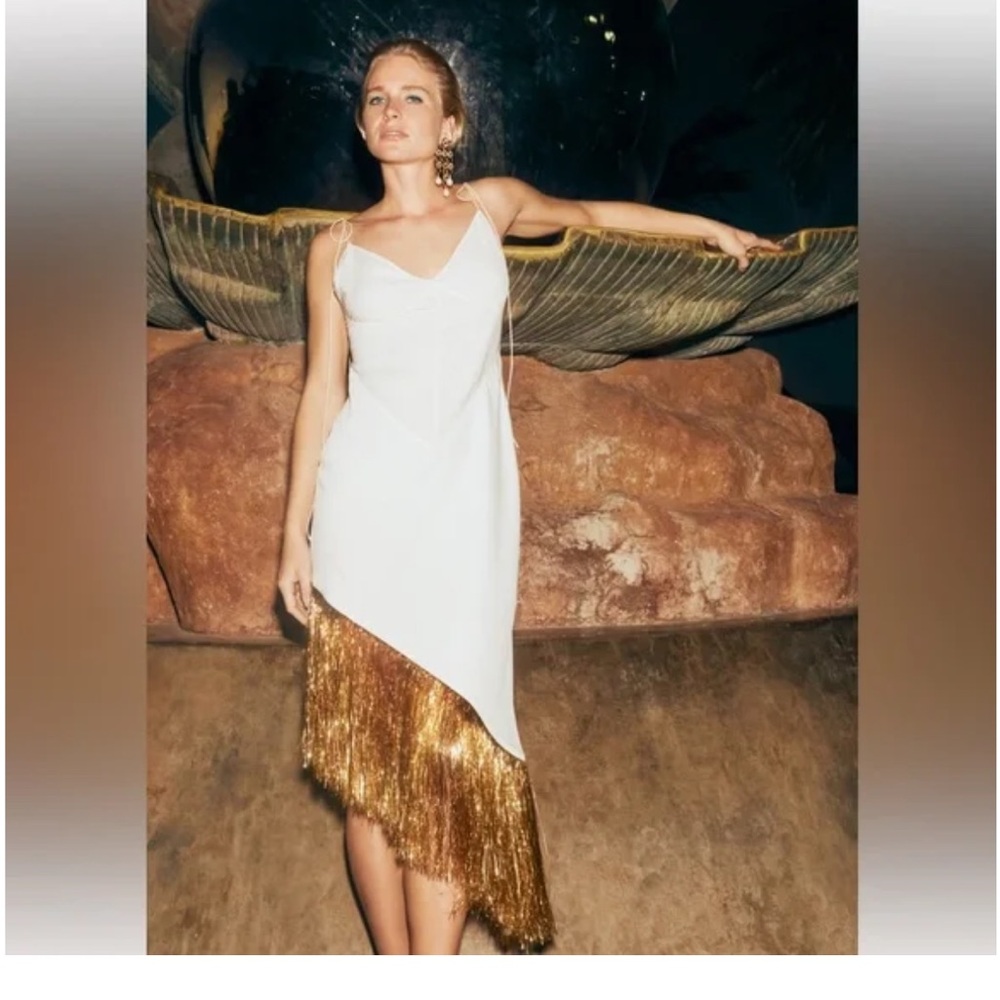 Anna October Sparkle Midi Dress in White and Gold
